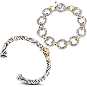 2 Pcs Cuff Bracelet for Women Twisted Cable Bracelet Two Tone Charm Bangle Bracelet Gold and Silver Chain Link Bracelets Jewelry (2PCS - Round 2)