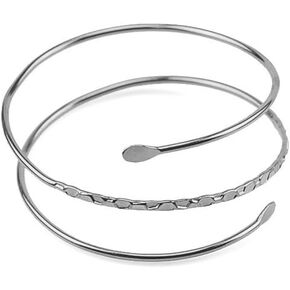 Punk Cool Gothic Upper Arm Adjustable Bracelet Open Wide Cuff Bangle Coil Bracelet Simple Swirl Snake Armband Minimalist Armlet Vintage Jewelry for Women