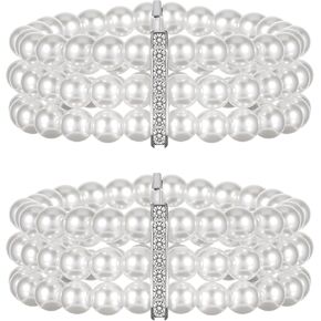 سوار كفة لؤلؤة 2pcs 1920s سوار بيرل بيرل متعددة الطبقات مرنة 3 صفوف فو فو له لهجة بيضاء امتداد الأساور معصم خمر للنساء مجوهرات الزفاف الزفاف