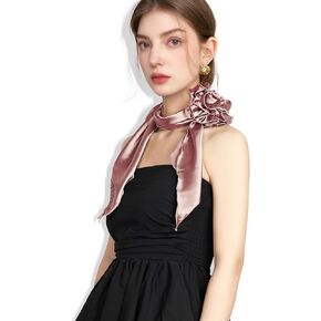 Satin Scarf for Women, Removable Flower Like Silk Neck Scarf Light Soft Rose Silky Scarves Neckerchief Hair Band
