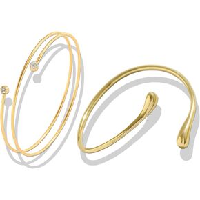 2PC Arm Cuff Jewelry for Women Arm Bracelet Upper Gold Silver Arms Cuff Set Adjustable Minimalist Accessorie