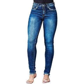 Flamingals Skinny Jeans for Women High Waist Stretchy Jeggings Curvy Wash Raw Hem Vintage Denim Jeans