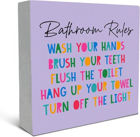 Kids Bathroom Decor Wood Box Sign Desk Decor, Toddler Bathroom Box Sign Decoration For Home School, Rainbow Bathroom Decor, Nursery Room Decoration, Kindergarten Shelf Table Decor in Saudi Arabia