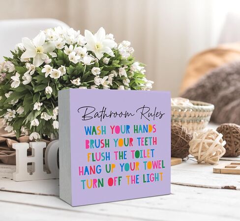 Kids Bathroom Decor Wood Box Sign Desk Decor, Toddler Bathroom Box Sign Decoration For Home School, Rainbow Bathroom Decor, Nursery Room Decoration, Kindergarten Shelf Table Decor in Saudi Arabia