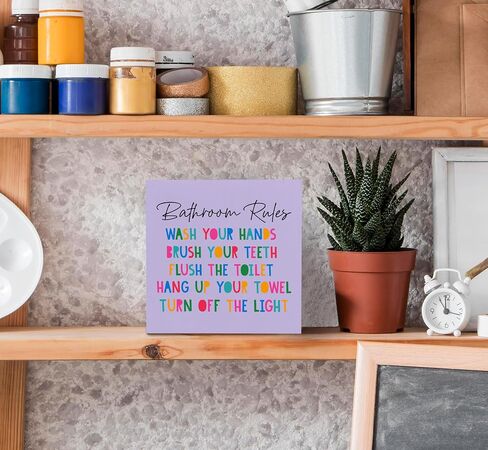 Kids Bathroom Decor Wood Box Sign Desk Decor, Toddler Bathroom Box Sign Decoration For Home School, Rainbow Bathroom Decor, Nursery Room Decoration, Kindergarten Shelf Table Decor in Saudi Arabia