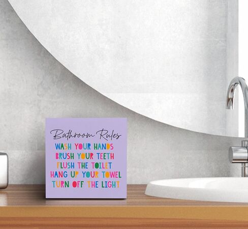 Kids Bathroom Decor Wood Box Sign Desk Decor, Toddler Bathroom Box Sign Decoration For Home School, Rainbow Bathroom Decor, Nursery Room Decoration, Kindergarten Shelf Table Decor in Saudi Arabia