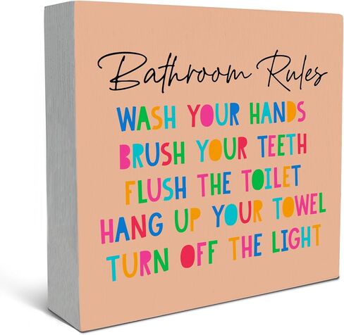 Kids Bathroom Decor Wood Box Sign Desk Decor, Toddler Bathroom Box Sign Decoration For Home School, Rainbow Bathroom Decor, Nursery Room Decoration, Kindergarten Shelf Table Decor in Saudi Arabia