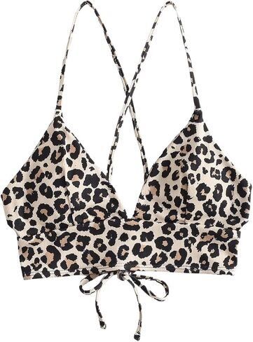 Wdirara Women's Leopard Bikini Tops Criss Cross V Deck Swimsuit Top Tie Back Backing Suit Top in Saudi Arabia