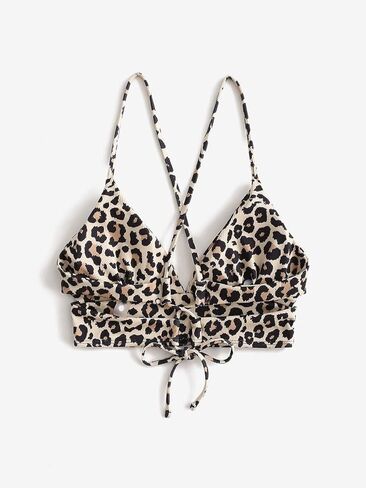 Wdirara Women's Leopard Bikini Tops Criss Cross V Deck Swimsuit Top Tie Back Backing Suit Top in Saudi Arabia