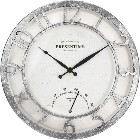 Presentime & Co 13" Farmhouse Outdoor Wall Clock w/Outdoor Thermometer, Cottage Style, Raised 3D Arabic Numerals, Oil Rubbed Bronze Finish (Wall Clock for Patio, Cottage, Poolside, Garden Spaces) in Saudi Arabia