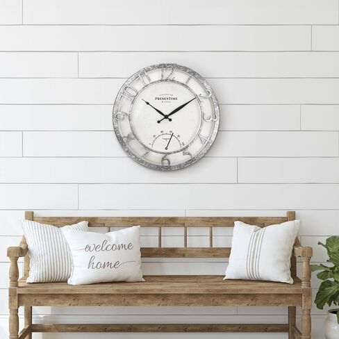 Presentime & Co 13" Farmhouse Outdoor Wall Clock w/Outdoor Thermometer, Cottage Style, Raised 3D Arabic Numerals, Oil Rubbed Bronze Finish (Wall Clock for Patio, Cottage, Poolside, Garden Spaces) in Saudi Arabia
