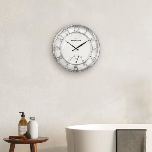 Presentime & Co 13" Farmhouse Outdoor Wall Clock w/Outdoor Thermometer, Cottage Style, Raised 3D Arabic Numerals, Oil Rubbed Bronze Finish (Wall Clock for Patio, Cottage, Poolside, Garden Spaces) in Saudi Arabia
