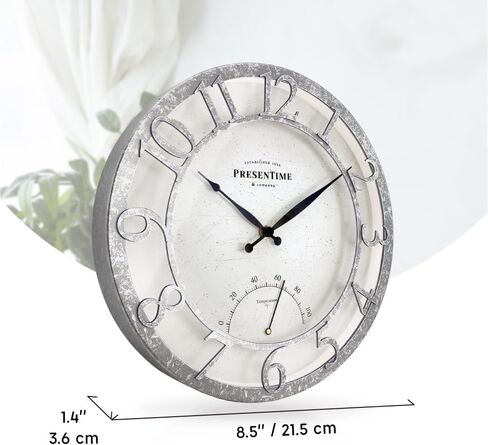 Presentime & Co 13" Farmhouse Outdoor Wall Clock w/Outdoor Thermometer, Cottage Style, Raised 3D Arabic Numerals, Oil Rubbed Bronze Finish (Wall Clock for Patio, Cottage, Poolside, Garden Spaces) in Saudi Arabia