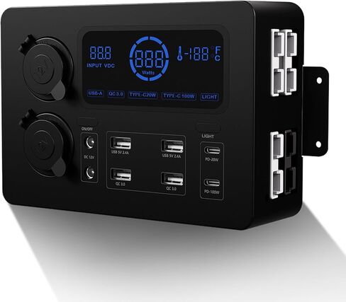 Iztoss 12V 100W MINFUNCED MINI POWER BOX نظام الطاقة الكهربائية مع الإضاءة LED USB-C ومنافذ QC3.0 Socket Socket Anderson Port for Camper RVS Pickup Trucks 4WD Canopy Caravan in Kuwait