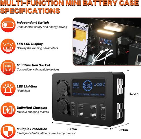 Iztoss 12V 100W MINFUNCED MINI POWER BOX نظام الطاقة الكهربائية مع الإضاءة LED USB-C ومنافذ QC3.0 Socket Socket Anderson Port for Camper RVS Pickup Trucks 4WD Canopy Caravan in Kuwait