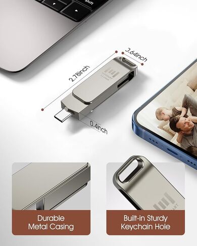 MOSDART 64GB USB C and A 3.2 150MB/s Dual Flash Drive with Keychain, Pink | Fits Android Phones, iPhone 15, 16, 17, Macbook, iPad, For Photos and Videos, USB-C Port Protection, Phone Case Friendly in Kuwait