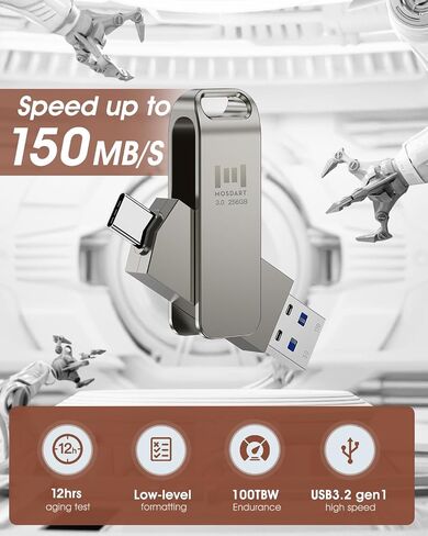 MOSDART 64GB USB C and A 3.2 150MB/s Dual Flash Drive with Keychain, Pink | Fits Android Phones, iPhone 15, 16, 17, Macbook, iPad, For Photos and Videos, USB-C Port Protection, Phone Case Friendly in Kuwait