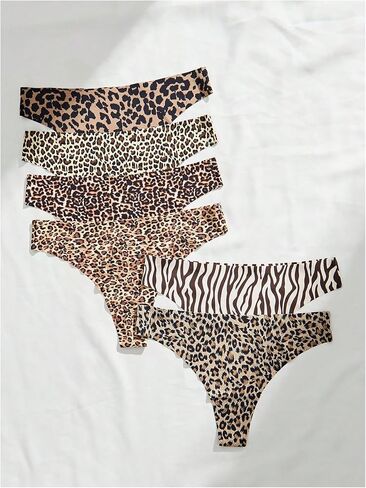 MakeMeChic Women's 6 Pack Thongs Set Leopard Print Seamless Low Rise Panties Underwear in Saudi Arabia