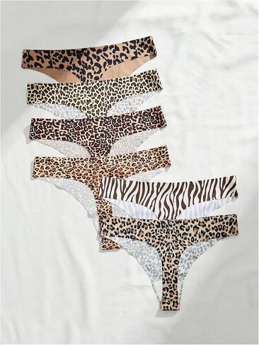 MakeMeChic Women's 6 Pack Thongs Set Leopard Print Seamless Low Rise Panties Underwear in Saudi Arabia