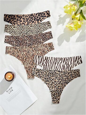 MakeMeChic Women's 6 Pack Thongs Set Leopard Print Seamless Low Rise Panties Underwear in Saudi Arabia