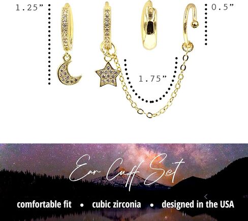 Huggie arring مجموعة سلسلة أذن الأذن - أصفاد حلق للنساء - 14K مطلي بالذهب - Zirconia التكعب الفوار - أقراط سلسلة الغضروف للنساء - Mix & Match String مجموعة in Kuwait