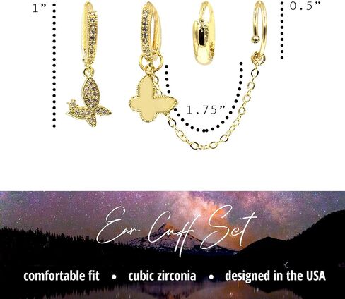 Huggie arring مجموعة سلسلة أذن الأذن - أصفاد حلق للنساء - 14K مطلي بالذهب - Zirconia التكعب الفوار - أقراط سلسلة الغضروف للنساء - Mix & Match String مجموعة in Kuwait