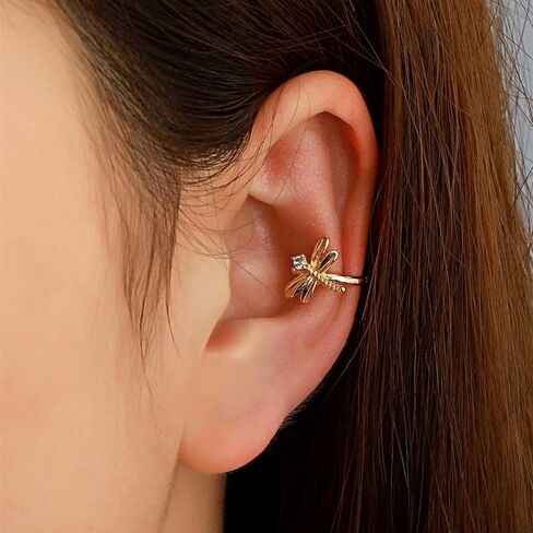 Boho CZ Dragonfly Ear Cuff Earrings Gold Dragonfly Cuff Wrap Earrings Small Dragonfly Cartilage Cuff Earrings Insect Ear Cuffs No Piercing Earrings Jewelry for Women in Kuwait