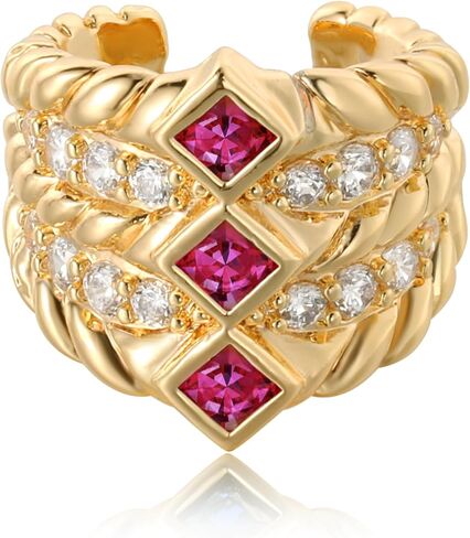 Ear Cuff Earrings for Women Trendy 14K Gold Plated Multi-Colored Cubic Zirconia Sparkle Ear Cuffs Non Piercing | Clip On Cartilage | Single in Kuwait