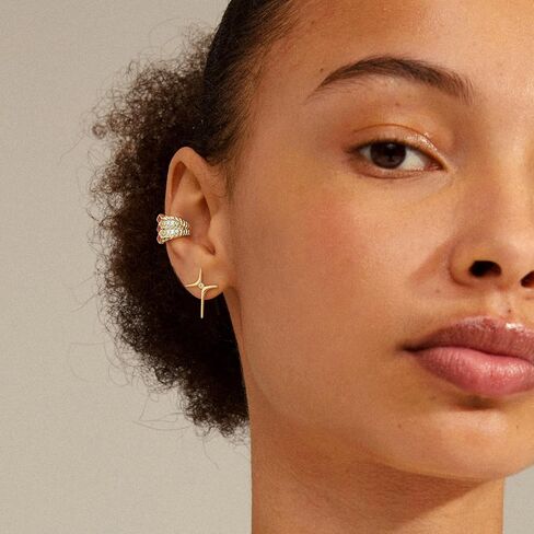 Ear Cuff Earrings for Women Trendy 14K Gold Plated Multi-Colored Cubic Zirconia Sparkle Ear Cuffs Non Piercing | Clip On Cartilage | Single in Kuwait