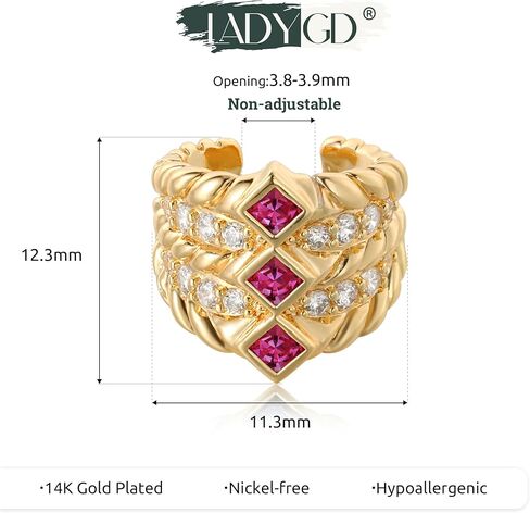 Ear Cuff Earrings for Women Trendy 14K Gold Plated Multi-Colored Cubic Zirconia Sparkle Ear Cuffs Non Piercing | Clip On Cartilage | Single in Kuwait