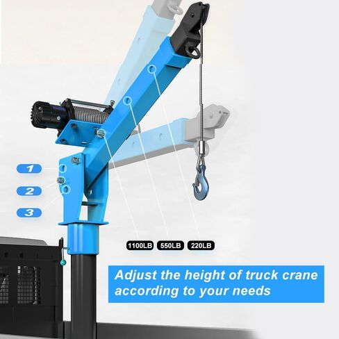 Winch 1100lb Folding Truck-Mounted Crane Electric Winch 3500 lb 12V, Painted Steel Pickup Truck Jib Cranes 360 Swivel,Infrared remote control and wired remote control in Saudi Arabia