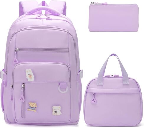Kawaii Girls Backpack with Lunch Box Set, Cute Aesthetic Backpack Teens Bookbag for Middle High School (Beige) in Kuwait