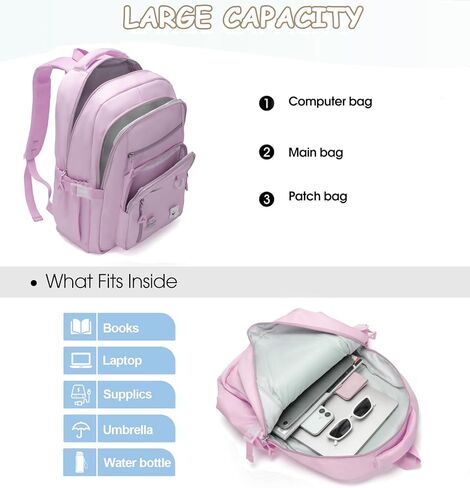 Kawaii Girls Backpack with Lunch Box Set, Cute Aesthetic Backpack Teens Bookbag for Middle High School (Beige) in Kuwait