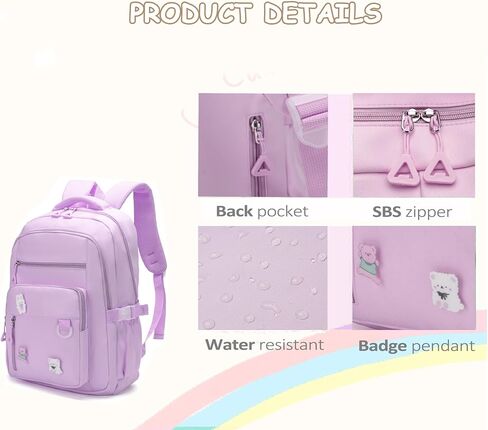 Kawaii Girls Backpack with Lunch Box Set, Cute Aesthetic Backpack Teens Bookbag for Middle High School (Beige) in Kuwait