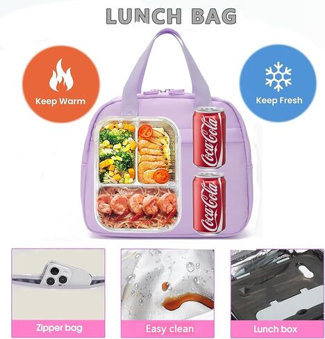 Kawaii Girls Backpack with Lunch Box Set, Cute Aesthetic Backpack Teens Bookbag for Middle High School (Beige) in Kuwait