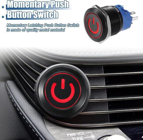 X AUTOHAUX 22mm Car Interior Pressure Switch Momentary Push Button Switch with Power Symbol LED 1NO 1NC 12-24V Aluminum Alloy for Boat Truck RV Red in Saudi Arabia
