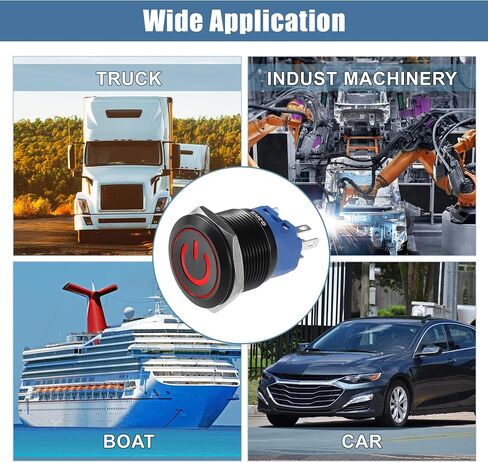 X AUTOHAUX 22mm Car Interior Pressure Switch Momentary Push Button Switch with Power Symbol LED 1NO 1NC 12-24V Aluminum Alloy for Boat Truck RV Red in Saudi Arabia