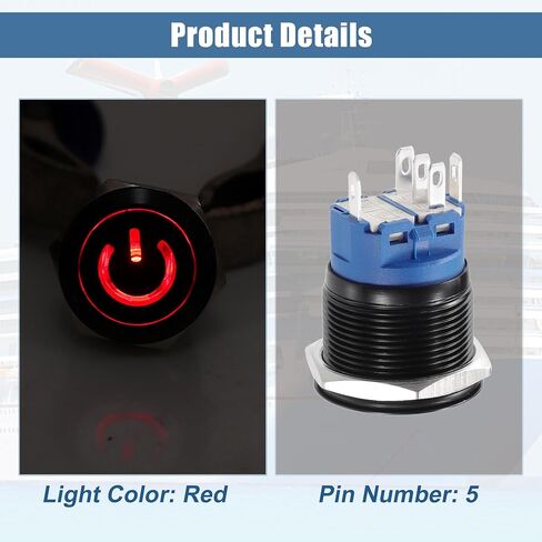 X AUTOHAUX 22mm Car Interior Pressure Switch Momentary Push Button Switch with Power Symbol LED 1NO 1NC 12-24V Aluminum Alloy for Boat Truck RV Red in Saudi Arabia