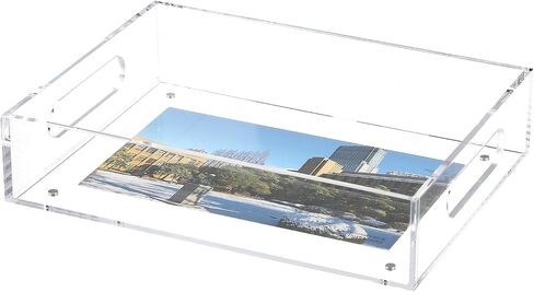 Acrylic Tray Acrylic Serving Tray with Handle Acrylic Tray with Insert Acrylic Tray with Magnetic Mat for Photo 6.5"x 8.5" Clear Acrylic Storage Decor Tray for Bathroom Living Room Office (1) in Saudi Arabia
