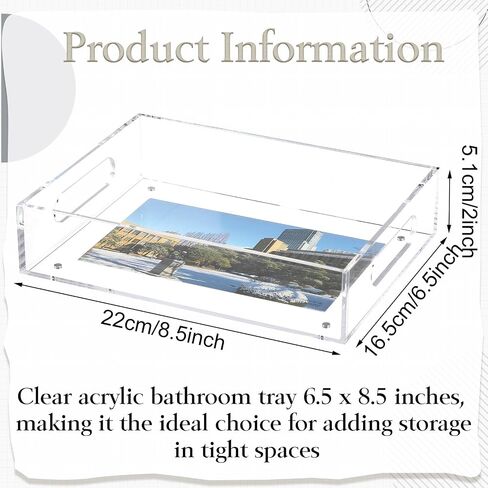 Acrylic Tray Acrylic Serving Tray with Handle Acrylic Tray with Insert Acrylic Tray with Magnetic Mat for Photo 6.5"x 8.5" Clear Acrylic Storage Decor Tray for Bathroom Living Room Office (1) in Saudi Arabia