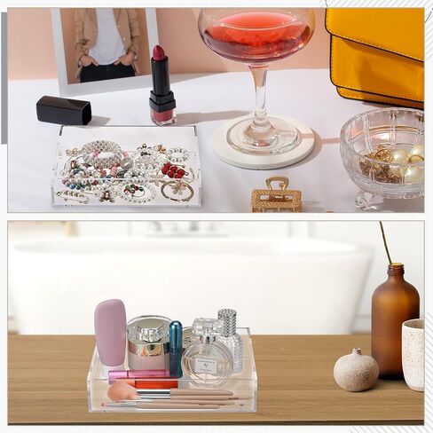 Acrylic Tray Acrylic Serving Tray with Handle Acrylic Tray with Insert Acrylic Tray with Magnetic Mat for Photo 6.5"x 8.5" Clear Acrylic Storage Decor Tray for Bathroom Living Room Office (1) in Saudi Arabia