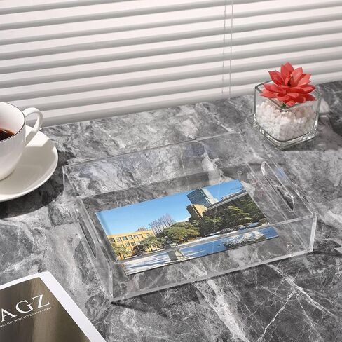 Acrylic Tray Acrylic Serving Tray with Handle Acrylic Tray with Insert Acrylic Tray with Magnetic Mat for Photo 6.5"x 8.5" Clear Acrylic Storage Decor Tray for Bathroom Living Room Office (1) in Saudi Arabia