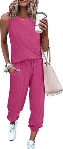 Ekouaer Two Piece Sets for Women Casual Travel Vacation Outfits Sleeveless Tops and Jogger Pants Lounge Set in Saudi Arabia