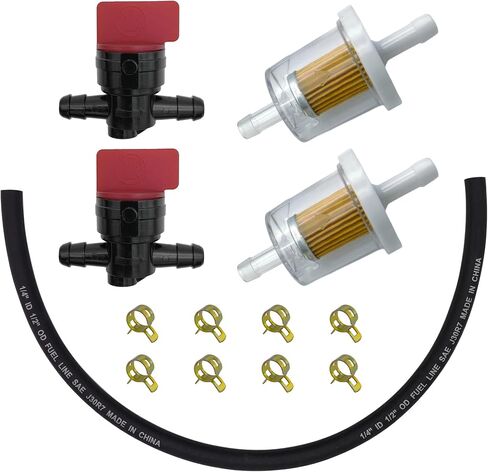 Strongthium 698183 494768 1/4" Inline Fuel Cut Off Valve Straight Gas Valve & Gas Line Hose Filter for Briggs Stratton 691035 w/Clamps in Saudi Arabia