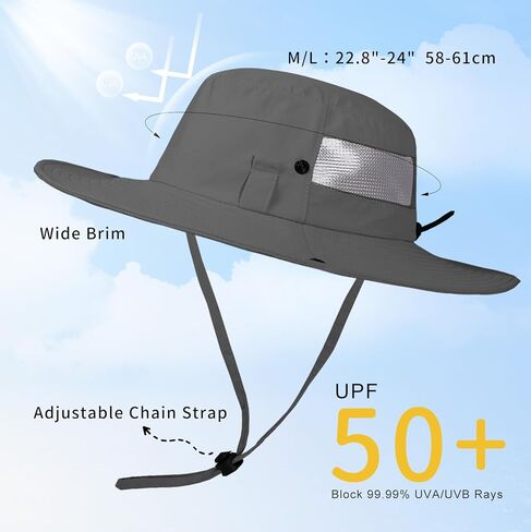 BEARAE Fishing Hat, UPF 50+ UV Protection Hiking Beach Bucket Hat, Adjustable Waterproof Wide Brim Sun Hats for Men Women in Kuwait