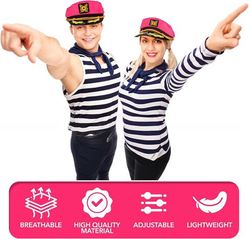 ArtCreativity Unisex Pink Captains Hat - 1 PC Adjustable Comfortable Sailor Hat for Halloween Costume with Snapback Closure - for Women and Men Costume Accessories in Saudi Arabia