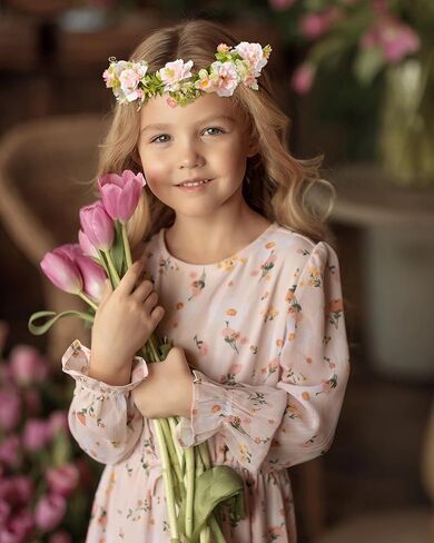 AWAYTR Flower Crowns for Women Flower Headband Adjusatble Flower Girl Headpiece Headband Fairy Crown for Bridal Wedding Festival Party Photo (Gradient - Pink) in Saudi Arabia