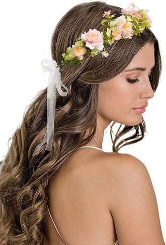 AWAYTR Flower Crowns for Women Flower Headband Adjusatble Flower Girl Headpiece Headband Fairy Crown for Bridal Wedding Festival Party Photo (Gradient - Pink) in Saudi Arabia