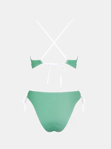 CUPSHE Women's Bikini Sets V Neck Textured Crisscross Back Lace Trim Bathing Suit Side Drawstring Low Rise in Saudi Arabia