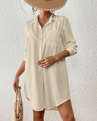 Bsubseach Swimsuit Coverup for Women Button Down Beach Cover Ups Long Sleeve Shirt Dress Modern Blouse Top in Saudi Arabia
